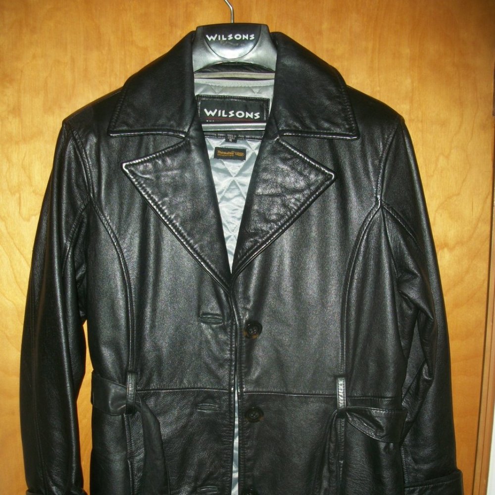 Wilson brand lined black leather jacket with silver lining